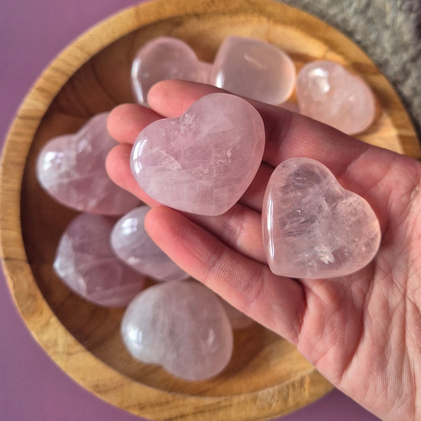 Rozenkwarts hart – handgeslepen (3-5 cm) - Valentijn