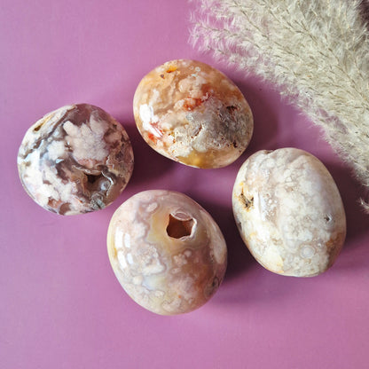 Cherry Blossom Agate Handsteen – ca. 6-8 cm - Palmsteen / Worrystone / Zorgensteen