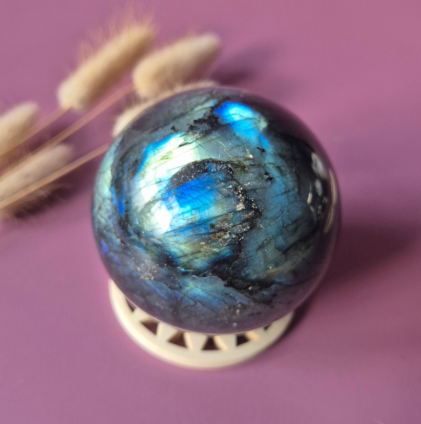 Labradoriet Bol – Edelsteen Sphere met Flash (50mm-85mm)