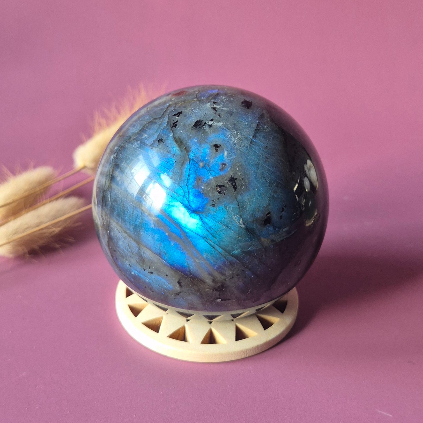 Labradoriet Bol – Edelsteen Sphere met Flash (50mm-85mm)