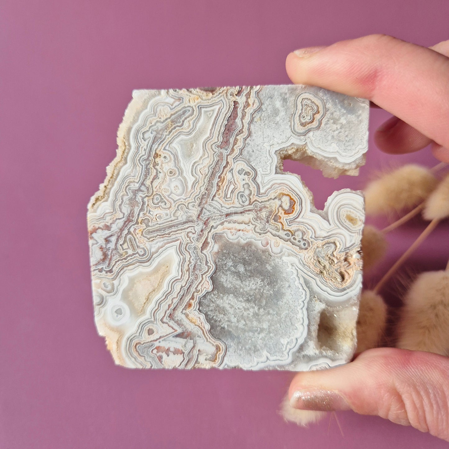 Crazy Lace Agate Slab op standaard – 112g (druzy edelsteen)