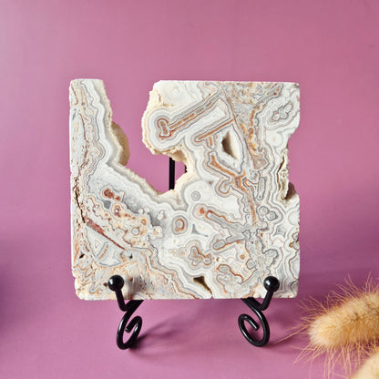 Mexikanisches Crazy Lace Achat Herz mit Ständer