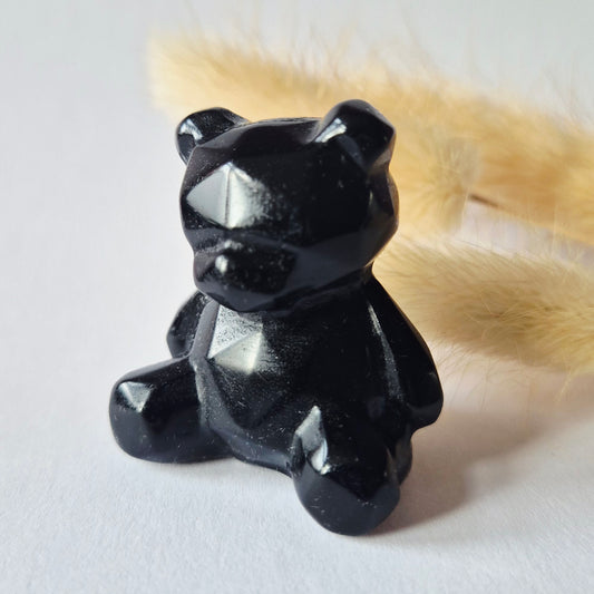 Edelsteen Facet Beer 5cm Crystal Carving – Zwarte Obsidiaan