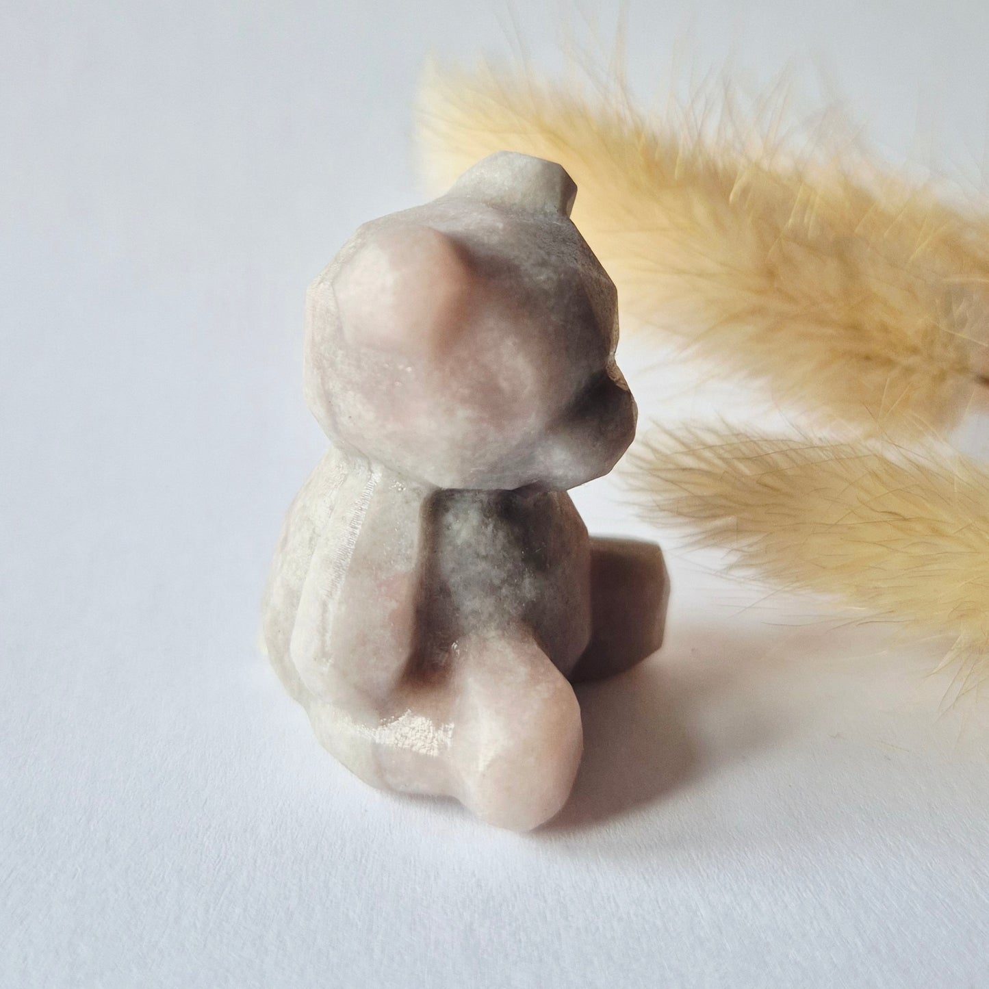 Edelsteen Facet Beer 4cm Crystal Carving – Roze Jade