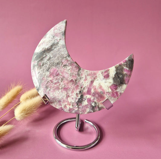 XL Plum Blossom Tourmaline Maan op Standaard 211g - Edelsteen Statement Piece