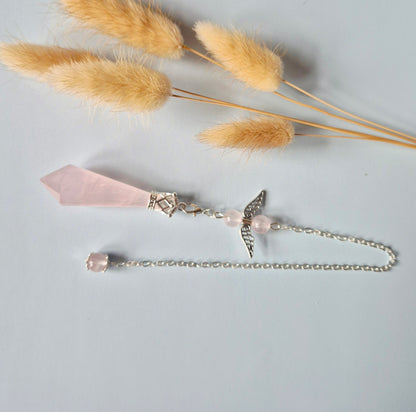 Edelsteen Hoge Kwaliteit Rozenkwarts Pendel – 8-zijdig Gefacetteerd (± 5 cm)