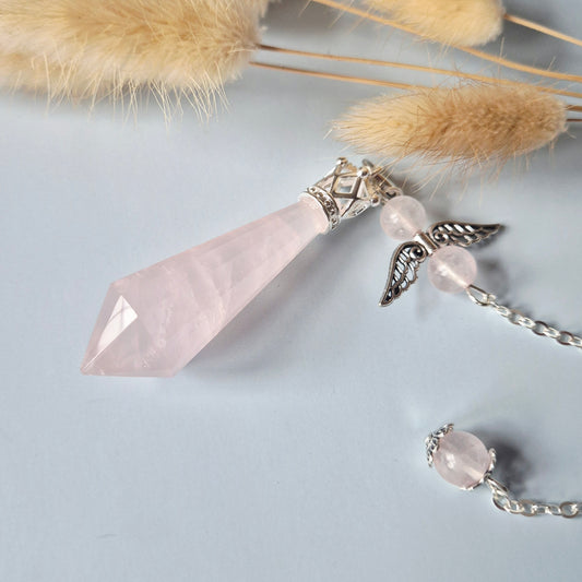 Edelsteen Hoge Kwaliteit Rozenkwarts Pendel – 8-zijdig Gefacetteerd (± 5 cm)