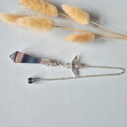 Edelsteen Hoge Kwaliteit Regenboog Fluoriet Pendulum – 8-zijdig gefacetteerd (± 5 cm)