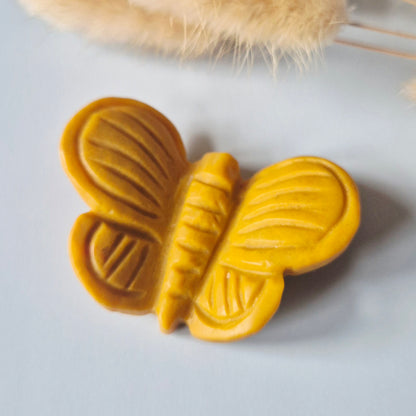 Edelsteen 3D Vlinder 6x5 cm – Gele Jade (Ronde vleugels)