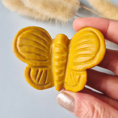 Edelsteen 3D Vlinder 6x5 cm – Gele Jade (Ronde vleugels)