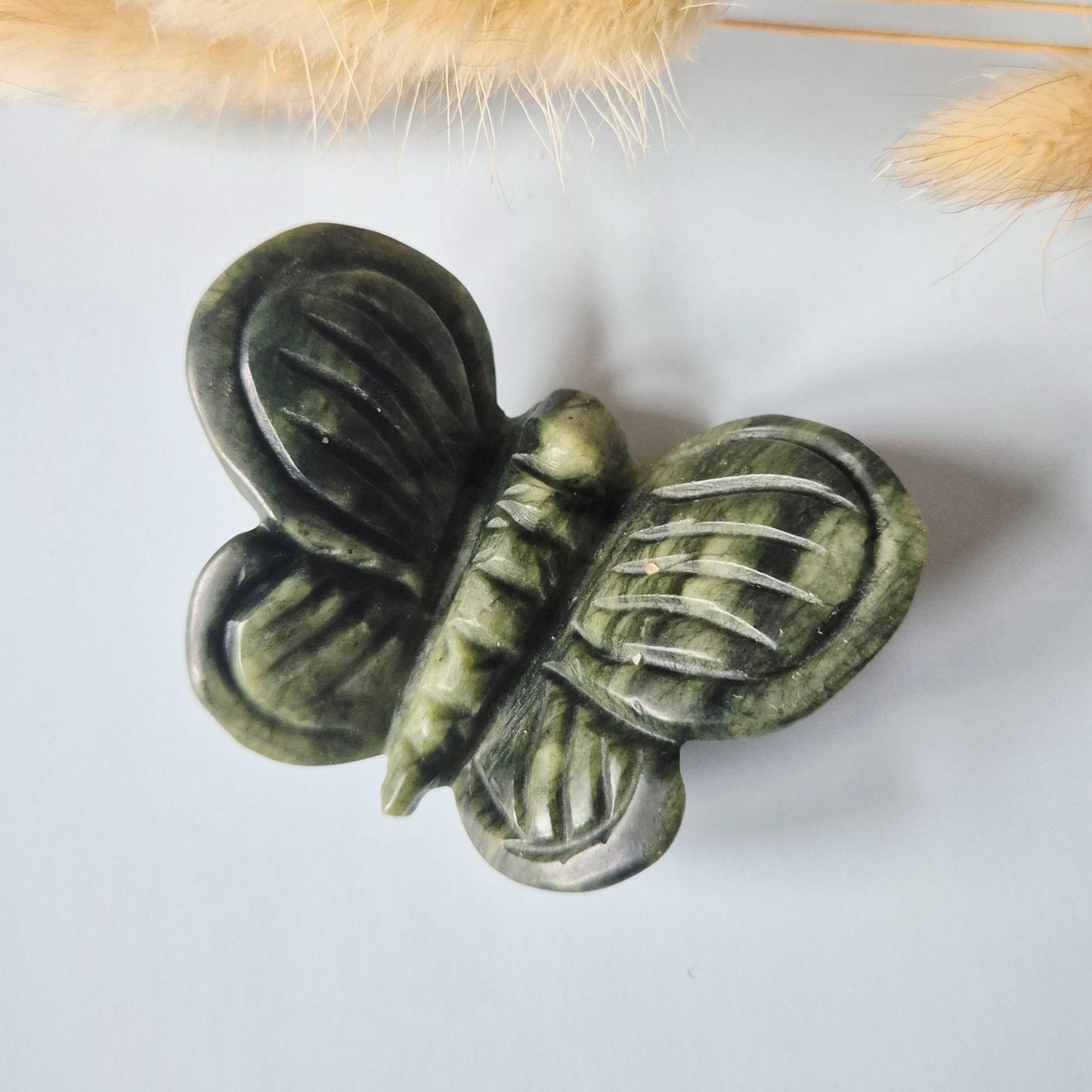 Edelsteen 3D Vlinder 6x5 cm – Groene Jade (Ronde vleugels)