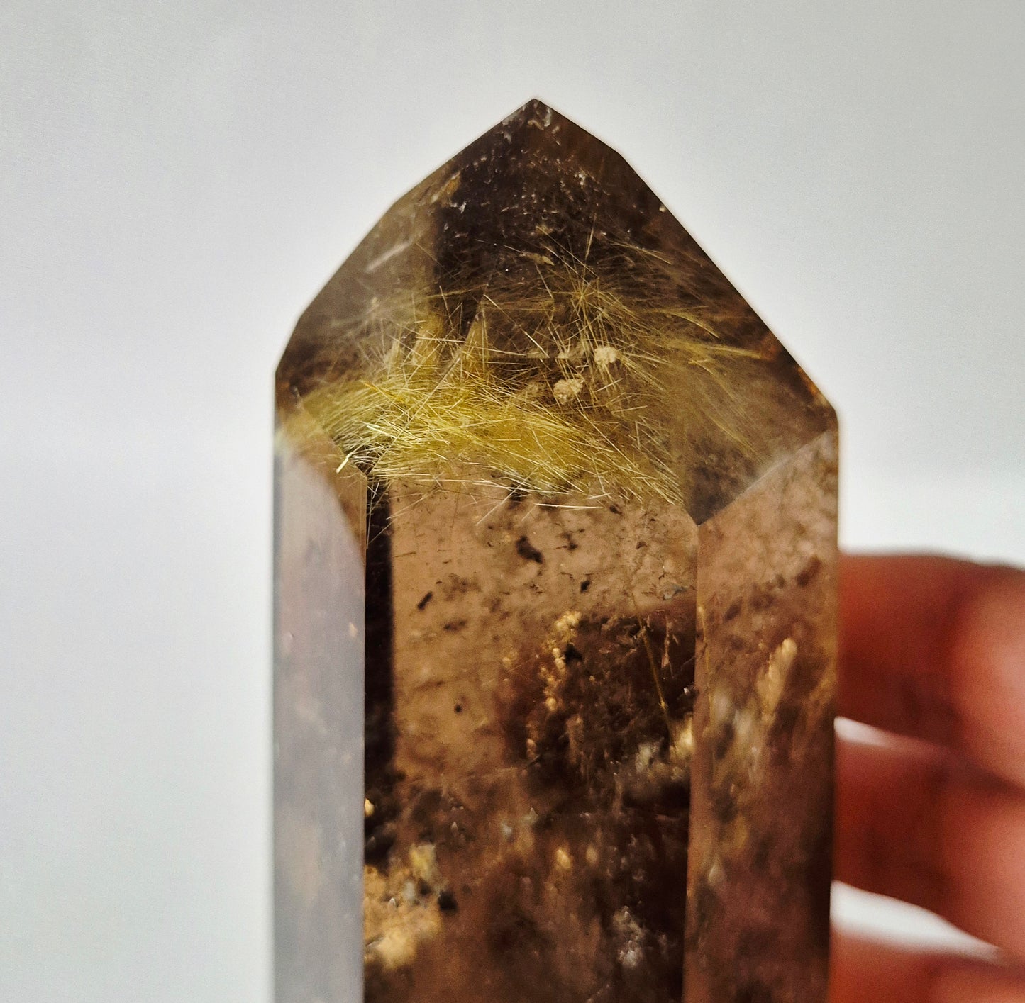 Zeldzame Golden Rutile Smoky Quartz Toren AA+ – 300g
