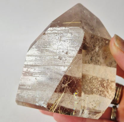 Lemurian Smoky Quartz met Golden Rutile Punt 401g | Brazilië Edelsteen
