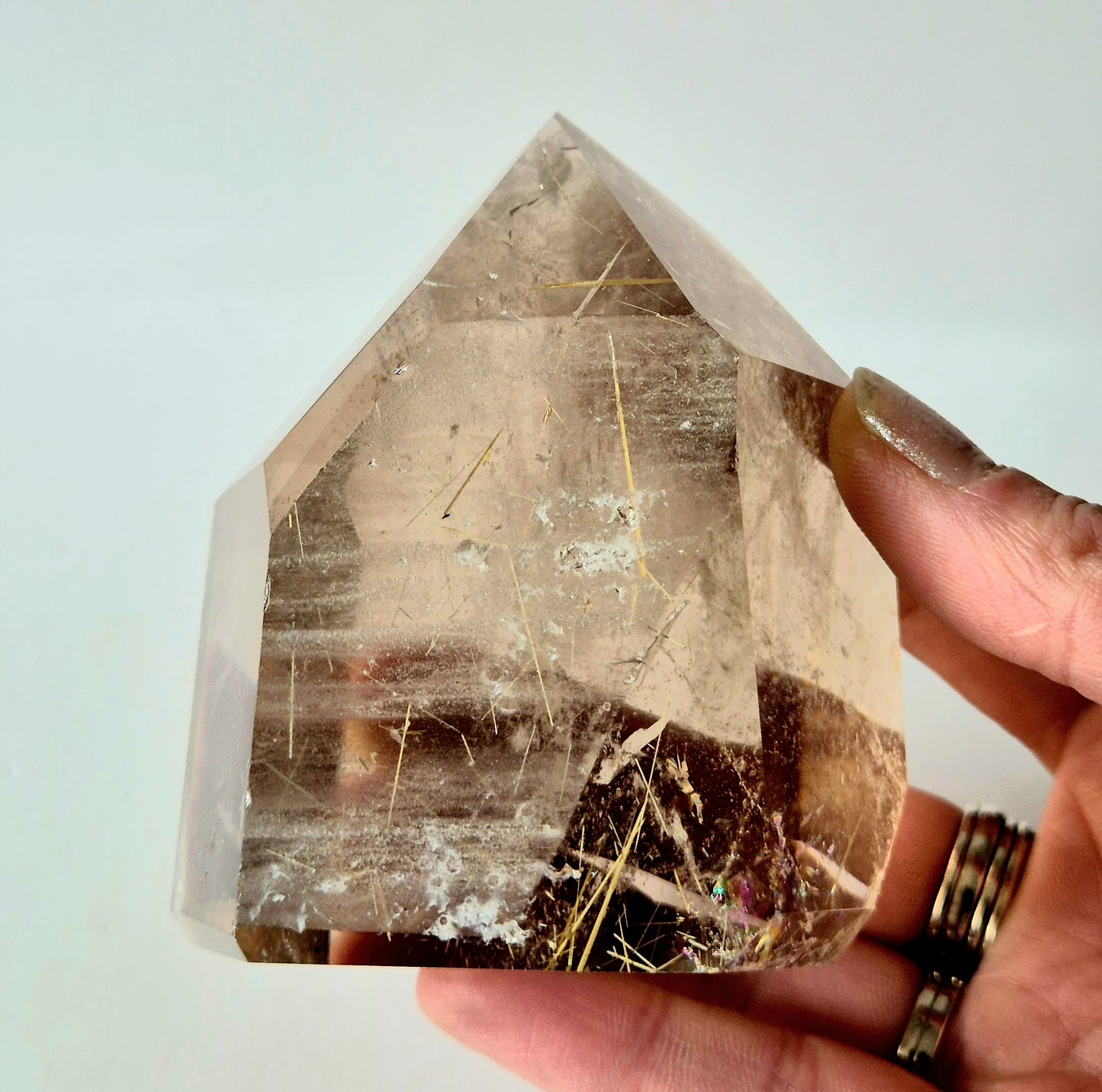 Lemurian Smoky Quartz met Golden Rutile Punt 401g | Brazilië Edelsteen