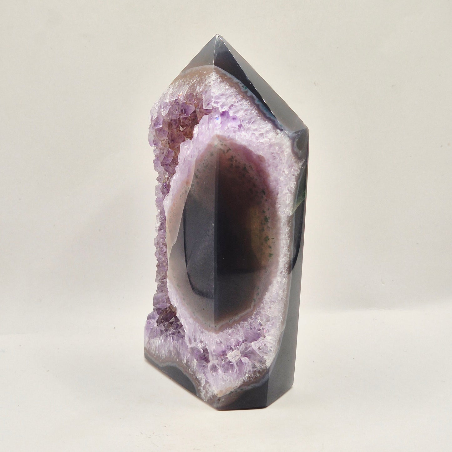 Amethist Agaat Punt Uruguay 518g – Hoogwaardige Druzy Edelsteen met Natuurlijke Agaatbanden