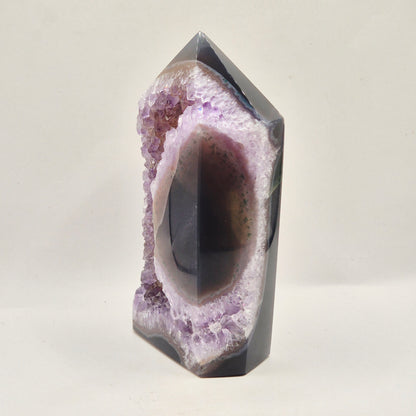 Amethist Agaat Punt Uruguay 518g – Hoogwaardige Druzy Edelsteen met Natuurlijke Agaatbanden