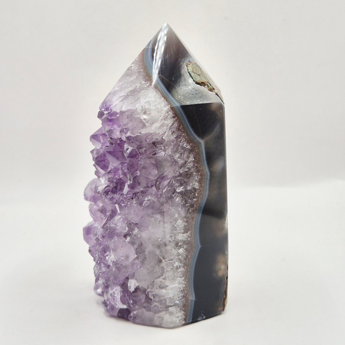 Amethist Agaat Punt Uruguay 442g – Hoogwaardige Druzy Edelsteen met Natuurlijke Agaatbanden