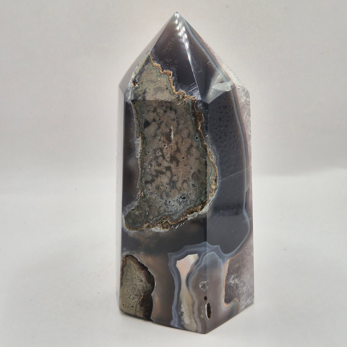 Amethist Agaat Punt Uruguay 442g – Hoogwaardige Druzy Edelsteen met Natuurlijke Agaatbanden