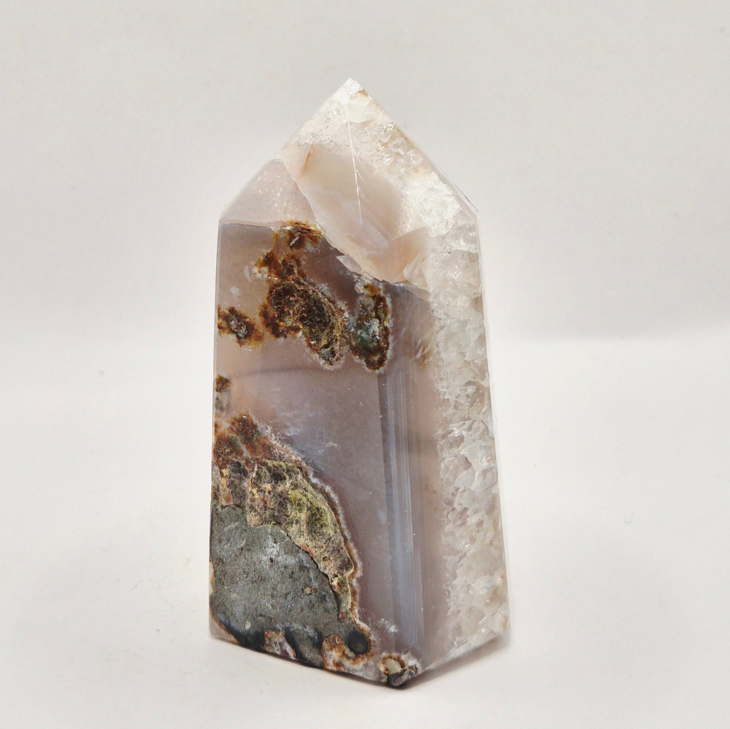 Amethist Agaat Punt Uruguay 234g – Hoogwaardige Druzy Edelsteen met Natuurlijke Agaatbanden