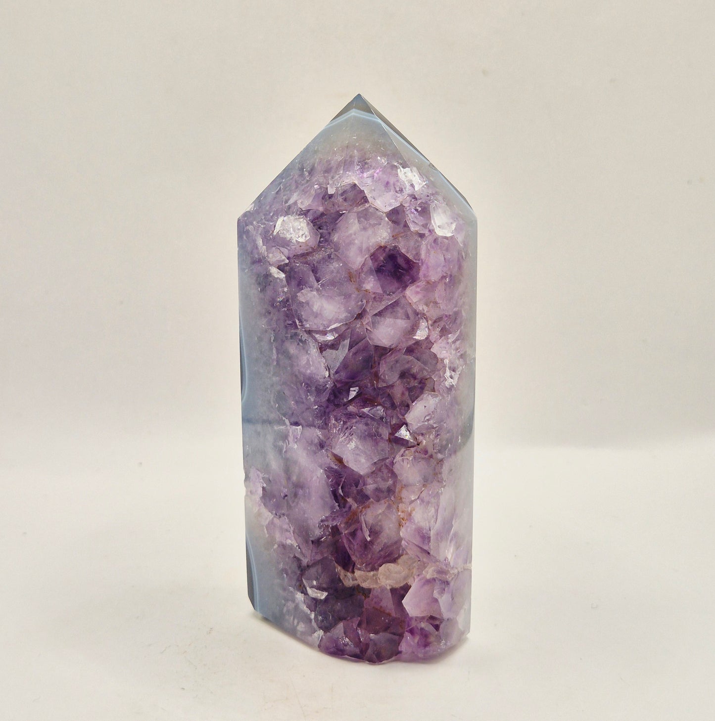 Amethist Agaat Punt Uruguay 243g – Hoogwaardige Druzy Edelsteen met Natuurlijke Agaatbanden