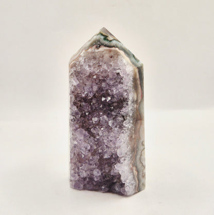 Amethist Agaat Punt Uruguay 189g – Hoogwaardige Druzy Edelsteen met Natuurlijke Agaatbanden