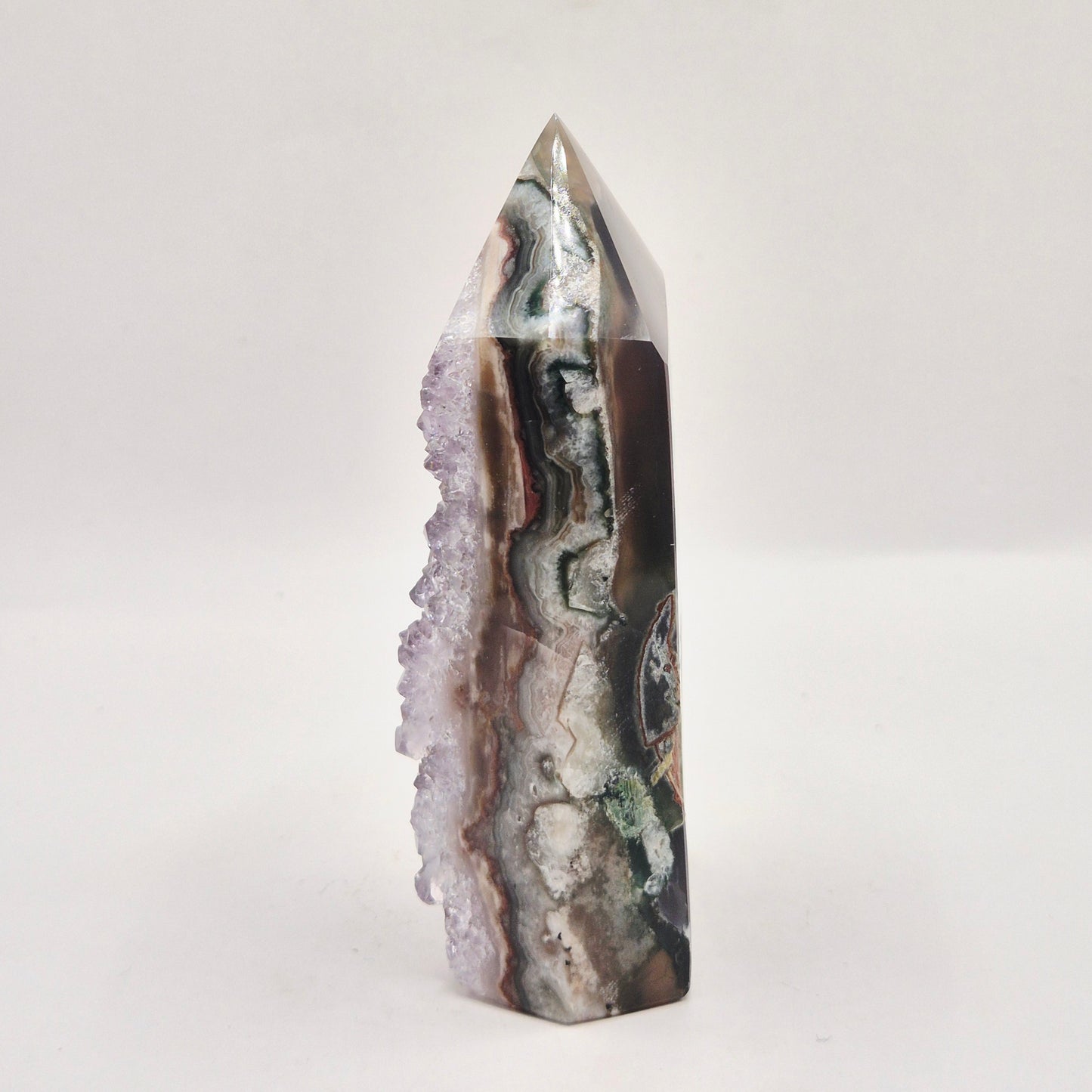 Amethist Agaat Punt Uruguay 189g – Hoogwaardige Druzy Edelsteen met Natuurlijke Agaatbanden