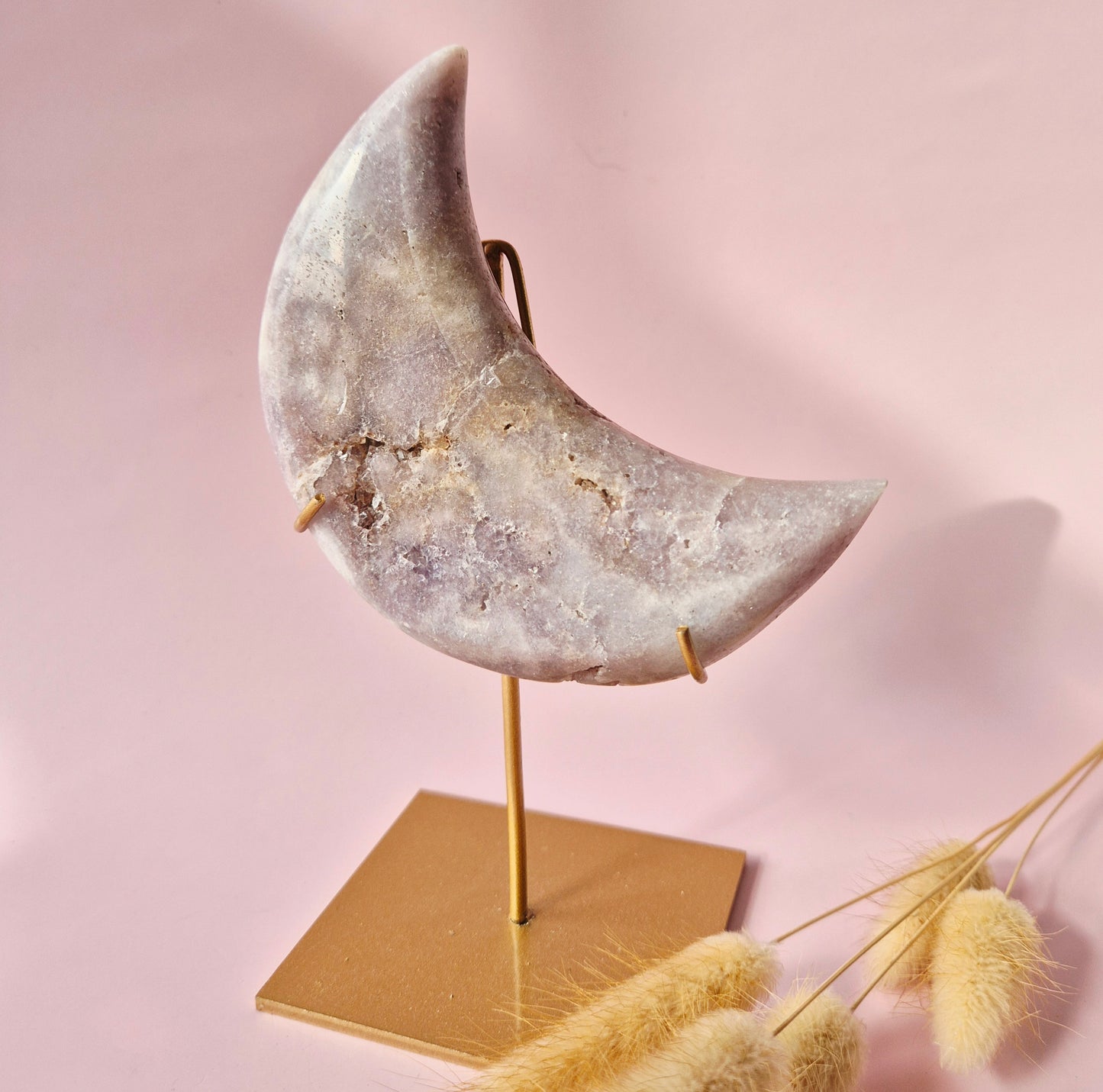 XL Edelsteen Druzy Pink Amethyst Maan – Hoge Kwaliteit #11 292g | incl. metalen standaard | uniek stuk Roze Amethist