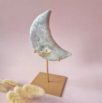 XL Edelsteen Druzy Pink Amethyst Maan – Hoge Kwaliteit #17 179g | incl. metalen standaard | uniek stuk Roze Amethist