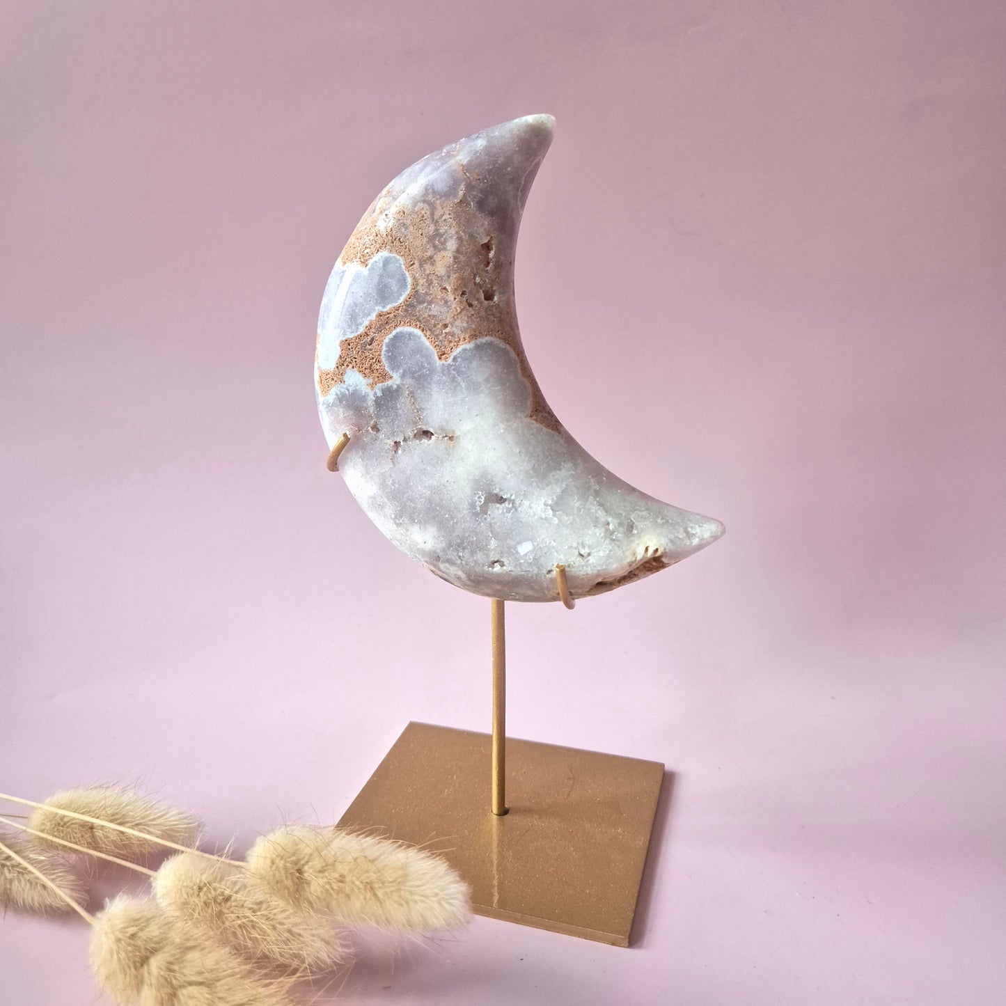 XL Edelsteen Druzy Pink Amethyst Maan – Hoge Kwaliteit #20 312g | incl. metalen standaard | uniek stuk Roze Amethist