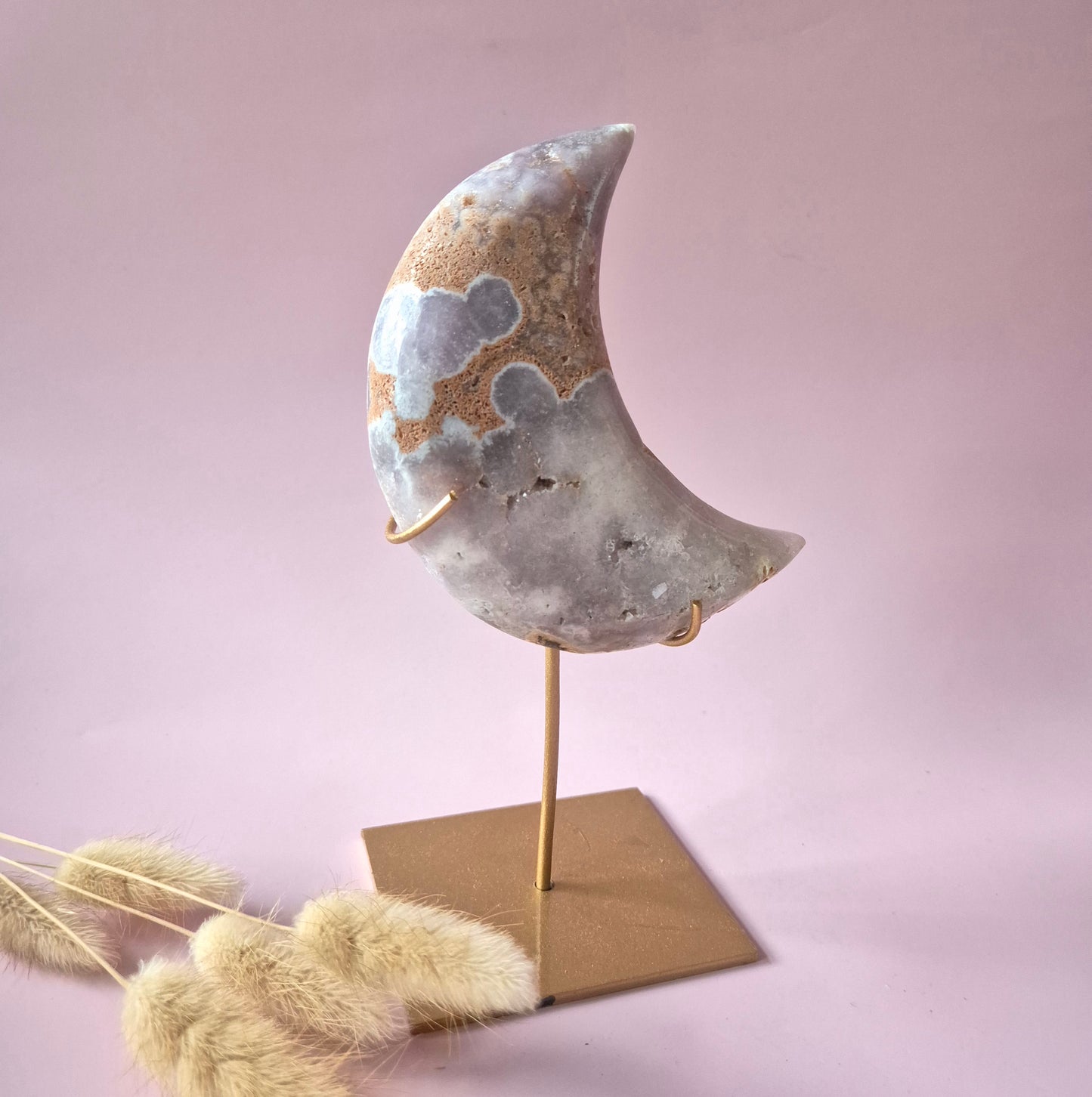 XL Edelsteen Druzy Pink Amethyst Maan – Hoge Kwaliteit #20 312g | incl. metalen standaard | uniek stuk Roze Amethist