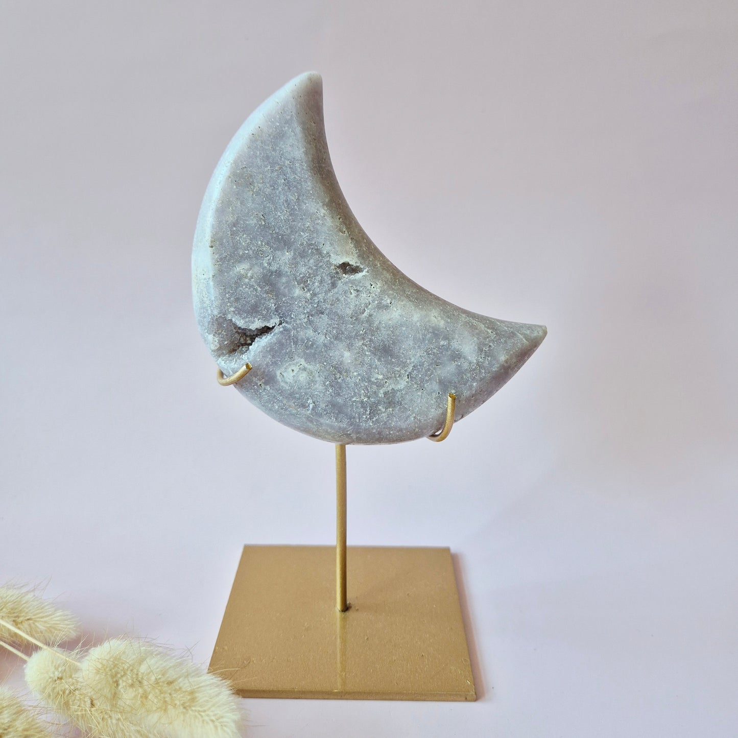 XL Edelsteen Druzy Pink Amethyst Maan – Hoge Kwaliteit #21 324g | incl. metalen standaard | uniek stuk Roze Amethist