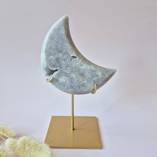 XL Edelsteen Druzy Pink Amethyst Maan – Hoge Kwaliteit #21 324g | incl. metalen standaard | uniek stuk Roze Amethist