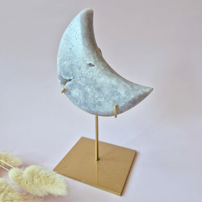 XL Edelsteen Druzy Pink Amethyst Maan – Hoge Kwaliteit #21 324g | incl. metalen standaard | uniek stuk Roze Amethist