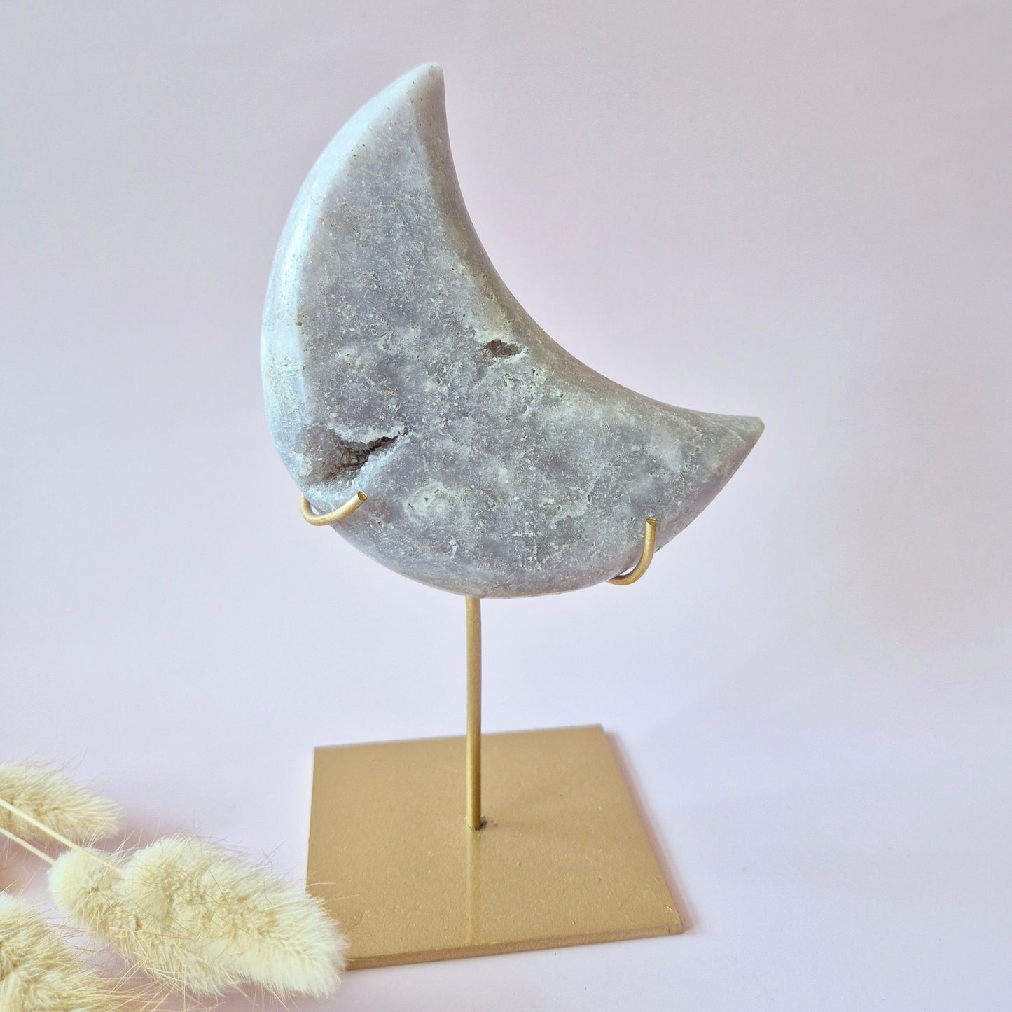 XL Edelsteen Druzy Pink Amethyst Maan – Hoge Kwaliteit #21 324g | incl. metalen standaard | uniek stuk Roze Amethist