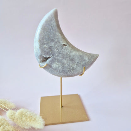 XL Edelsteen Druzy Pink Amethyst Maan – Hoge Kwaliteit #21 324g | incl. metalen standaard | uniek stuk Roze Amethist