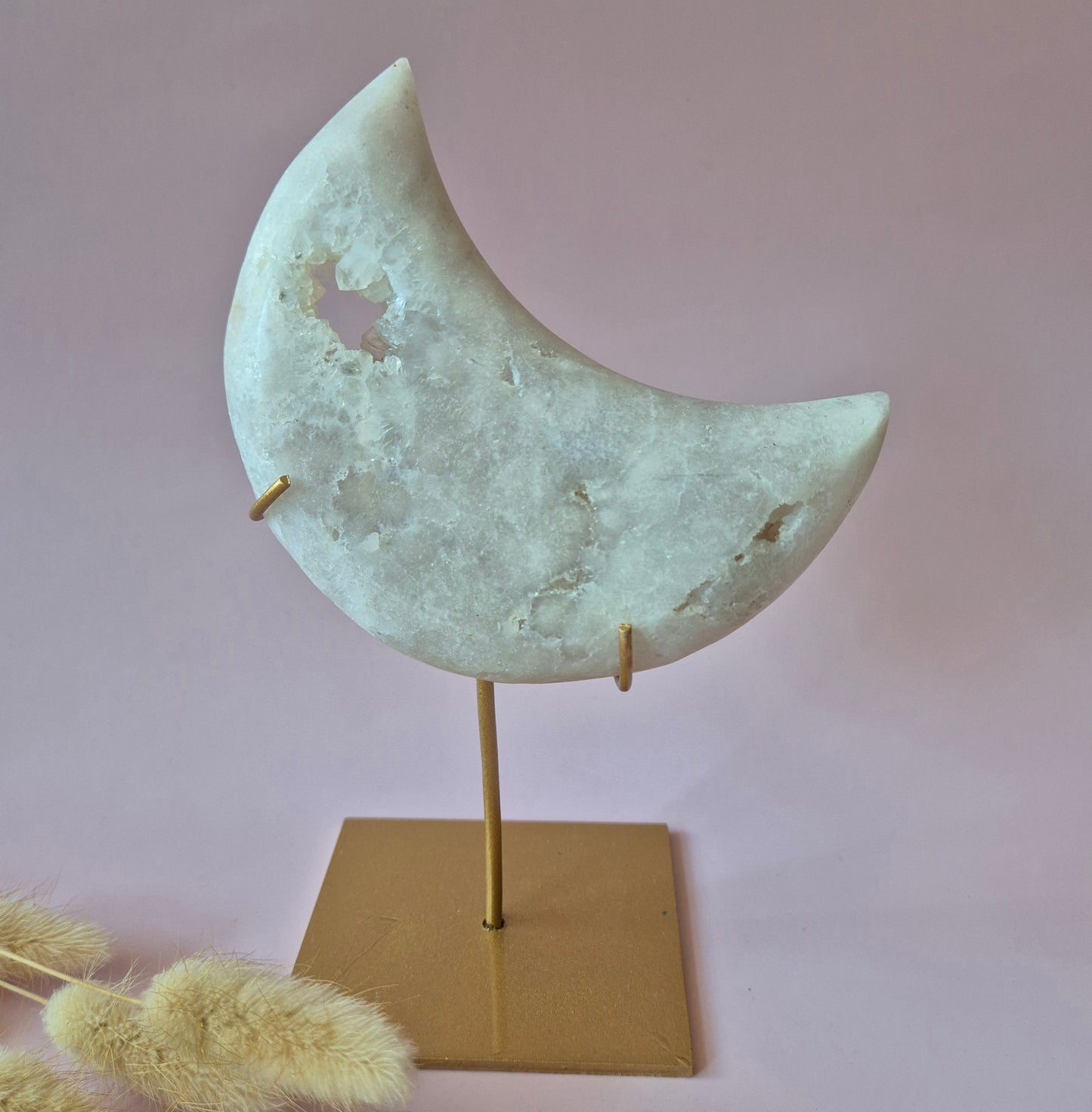 XL Edelsteen Druzy Pink Amethyst Maan – Hoge Kwaliteit #22 286g | incl. metalen standaard | uniek stuk Roze Amethist