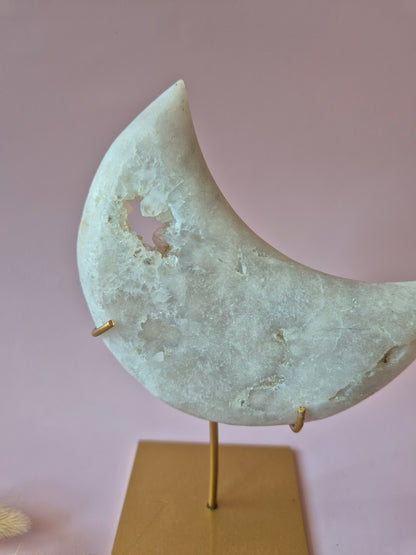 XL Edelsteen Druzy Pink Amethyst Maan – Hoge Kwaliteit #22 286g | incl. metalen standaard | uniek stuk Roze Amethist