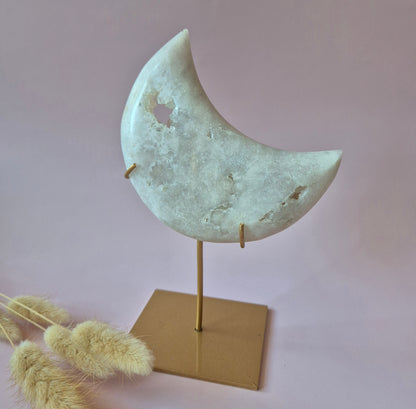 XL Edelsteen Druzy Pink Amethyst Maan – Hoge Kwaliteit #22 286g | incl. metalen standaard | uniek stuk Roze Amethist