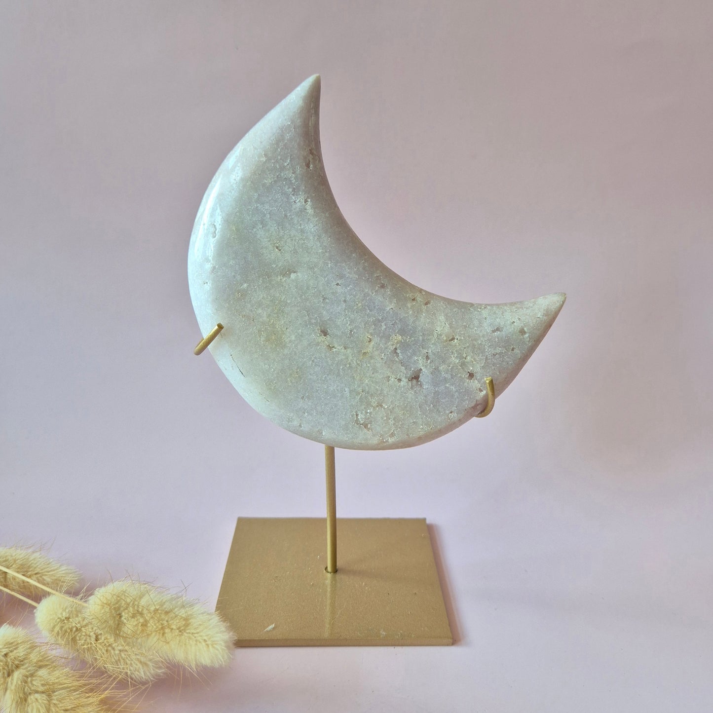 XL Edelsteen Druzy Pink Amethyst Maan – Hoge Kwaliteit #23 337g | incl. metalen standaard | uniek stuk Roze Amethist