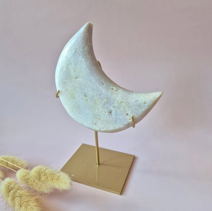 XL Edelsteen Druzy Pink Amethyst Maan – Hoge Kwaliteit #23 337g | incl. metalen standaard | uniek stuk Roze Amethist