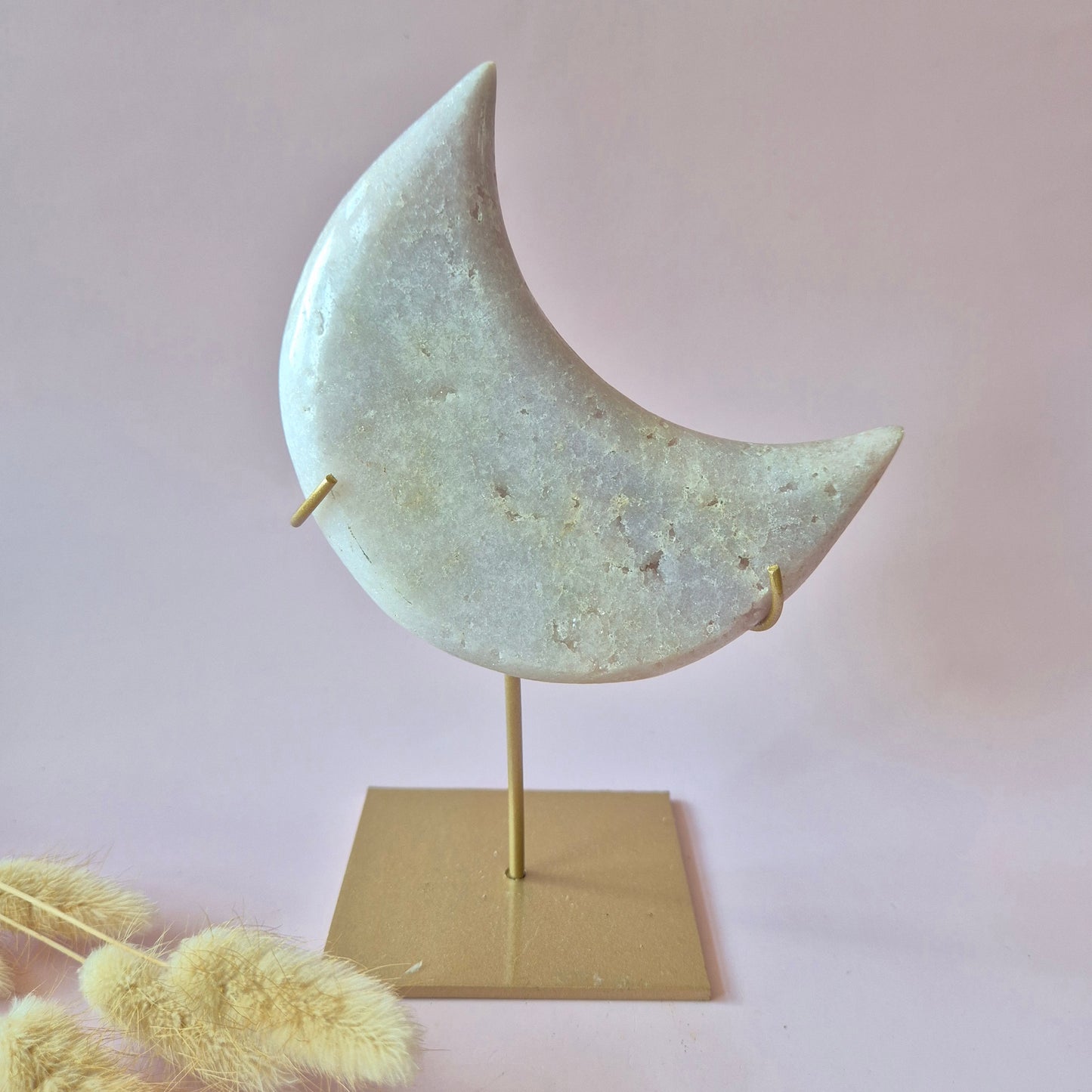 XL Edelsteen Druzy Pink Amethyst Maan – Hoge Kwaliteit #23 337g | incl. metalen standaard | uniek stuk Roze Amethist