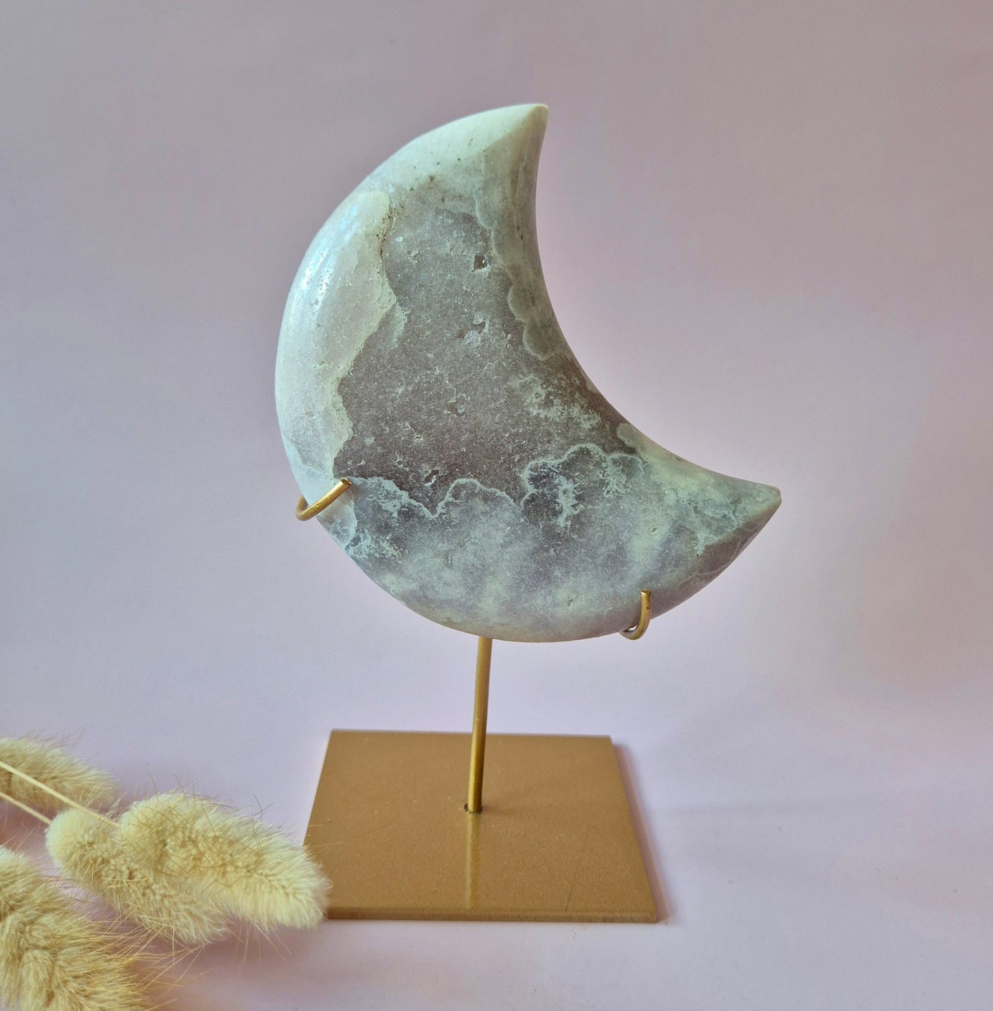 XL Edelsteen Druzy Pink Amethyst Maan – Hoge Kwaliteit #24 382g | incl. metalen standaard | uniek stuk Roze Amethist