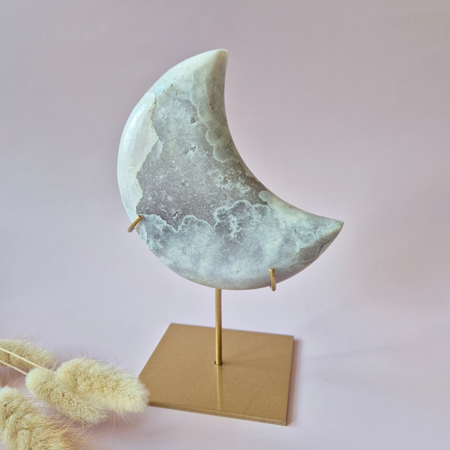 XL Edelsteen Druzy Pink Amethyst Maan – Hoge Kwaliteit #24 382g | incl. metalen standaard | uniek stuk Roze Amethist