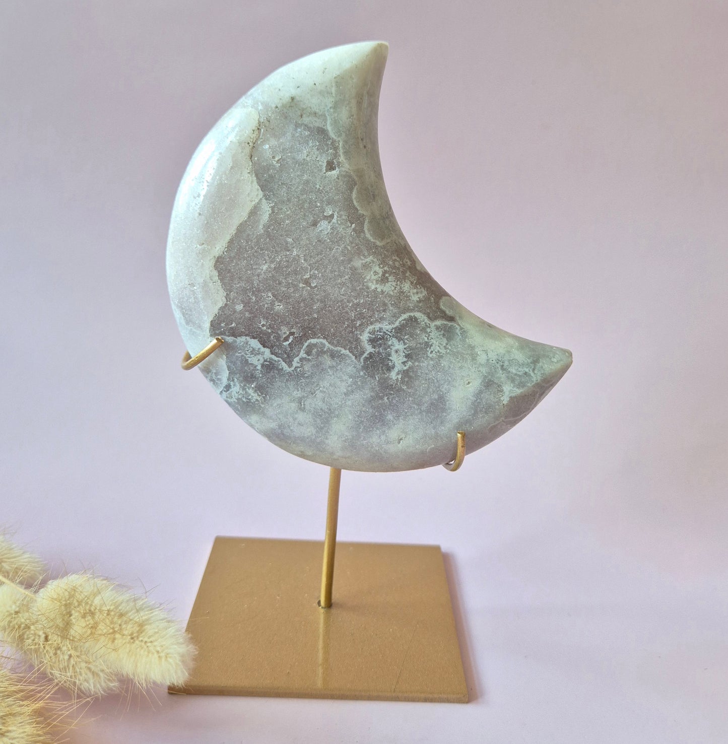 XL Edelsteen Druzy Pink Amethyst Maan – Hoge Kwaliteit #24 382g | incl. metalen standaard | uniek stuk Roze Amethist