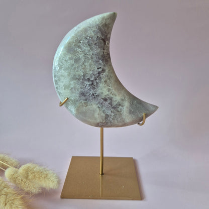 XL Edelsteen Druzy Pink Amethyst Maan – Hoge Kwaliteit #25 355g | incl. metalen standaard | uniek stuk Roze Amethist