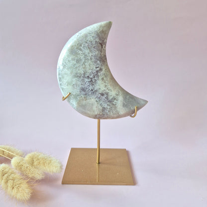 XL Edelsteen Druzy Pink Amethyst Maan – Hoge Kwaliteit #25 355g | incl. metalen standaard | uniek stuk Roze Amethist