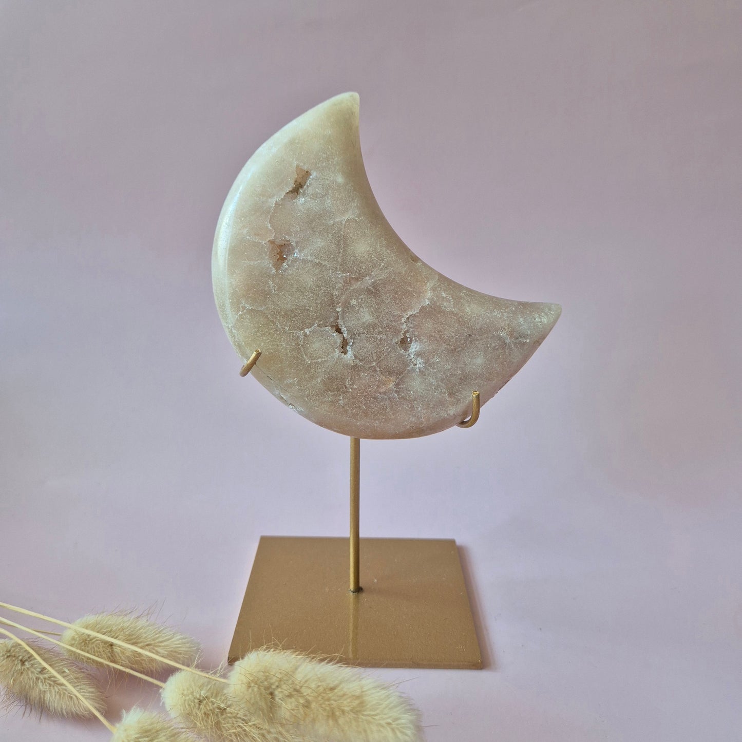 XL Edelsteen Druzy Pink Amethyst Maan – Hoge Kwaliteit #26 345g | incl. metalen standaard | uniek stuk Roze Amethist