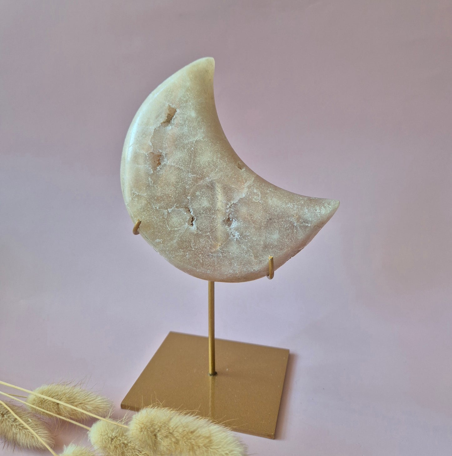 XL Edelsteen Druzy Pink Amethyst Maan – Hoge Kwaliteit #26 345g | incl. metalen standaard | uniek stuk Roze Amethist