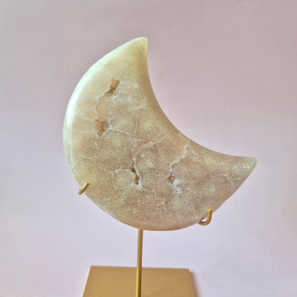 XL Edelsteen Druzy Pink Amethyst Maan – Hoge Kwaliteit #26 345g | incl. metalen standaard | uniek stuk Roze Amethist