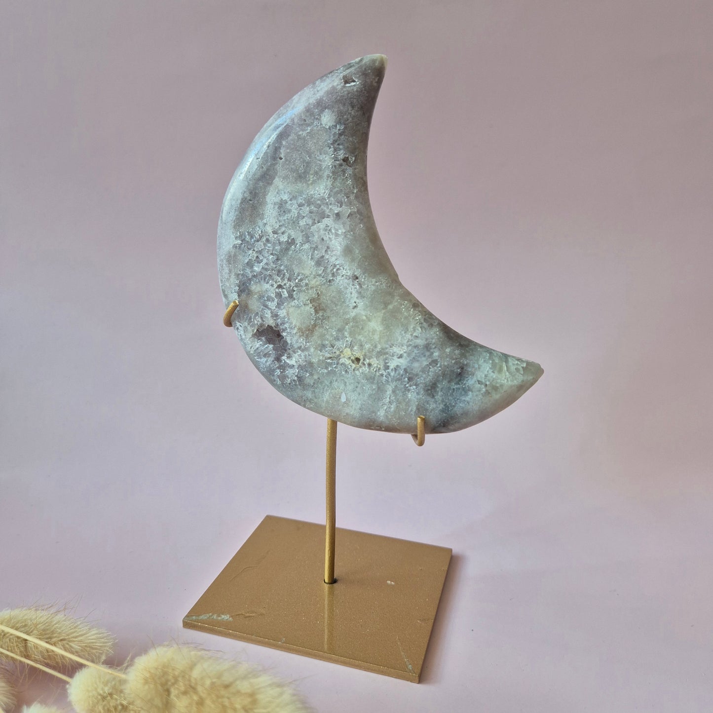 XL Edelsteen Druzy Pink Amethyst Maan – Hoge Kwaliteit #27 239g | incl. metalen standaard | uniek stuk Roze Amethist